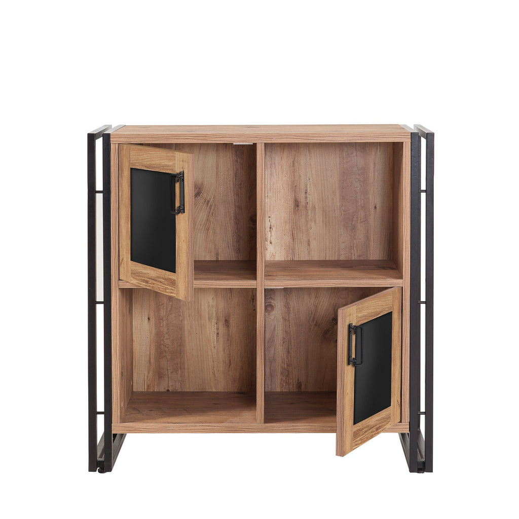 Estante/Aparador "Hakon" com 2 Portas - Pinho Atlântico e Preto - 89x89x35 cm - Design Industrial