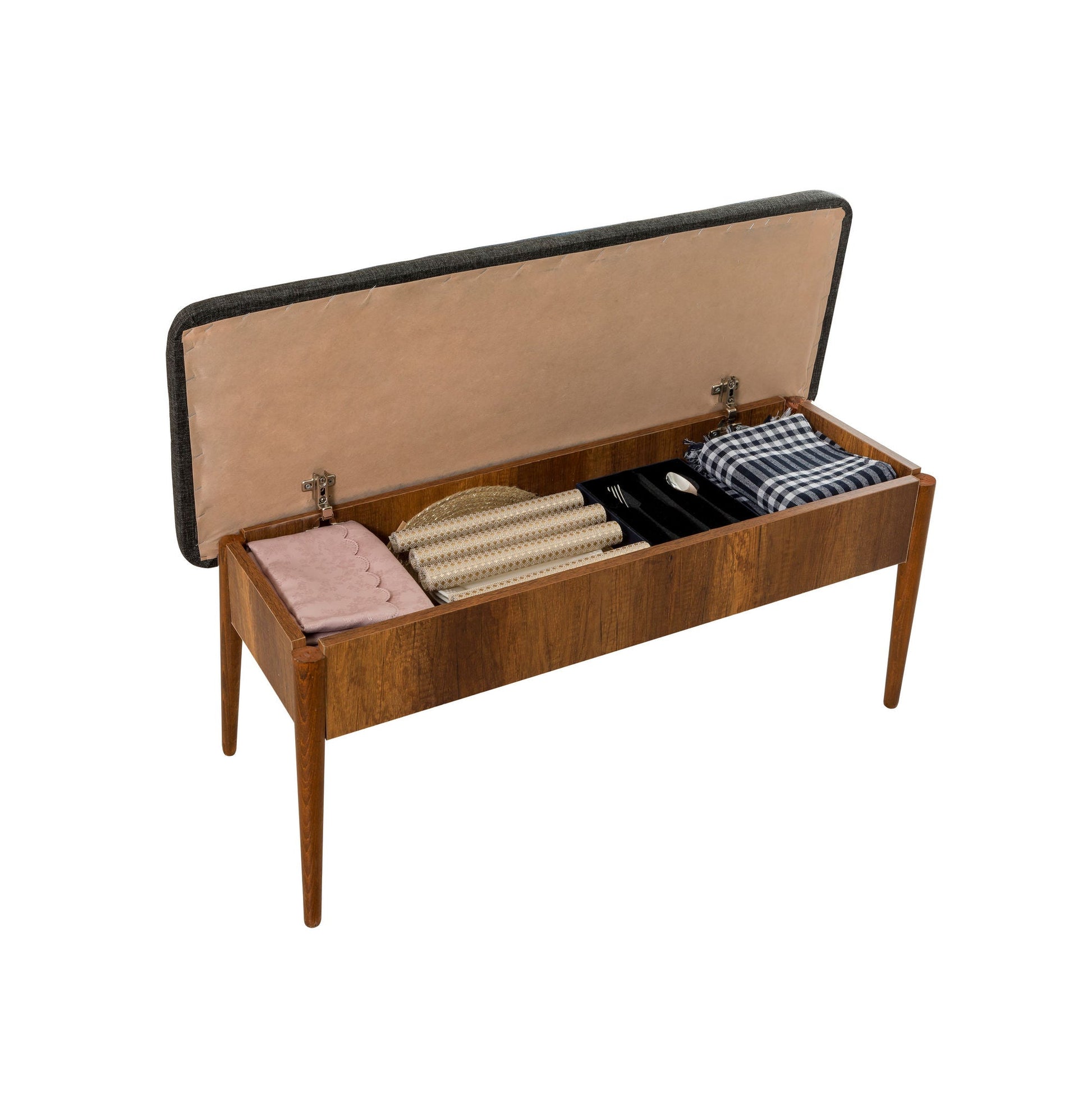 Banco "Gaia" com Baú/Arrumação - Nogueira e Antracite - 110x48x40 cm - Design Elegante