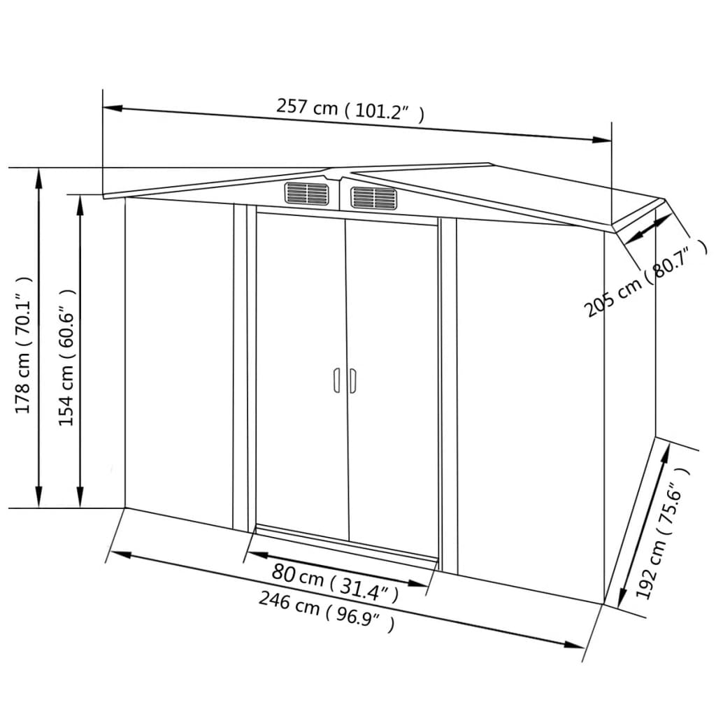 Abrigo de jardim metal cinzento 257x205x178 cm