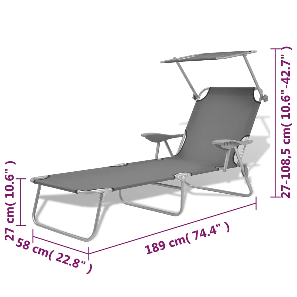 Espreguiçadeira com toldo aço cinzento