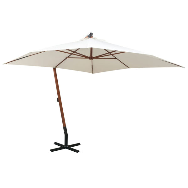 Guarda-sol suspenso com mastro de madeira 300x300 cm branco