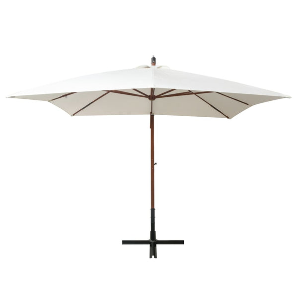 Guarda-sol suspenso com mastro de madeira 300x300 cm branco