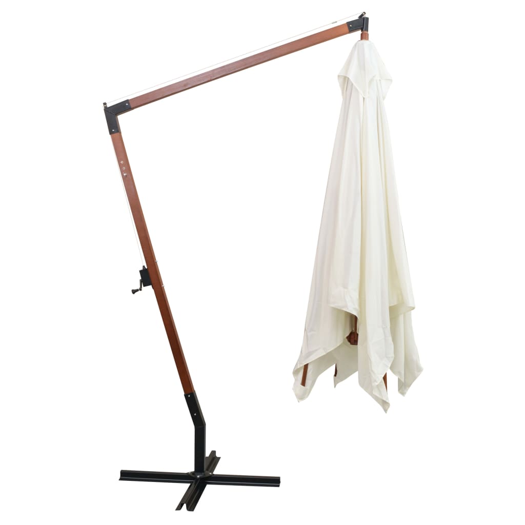 Guarda-sol suspenso com mastro de madeira 300x300 cm branco