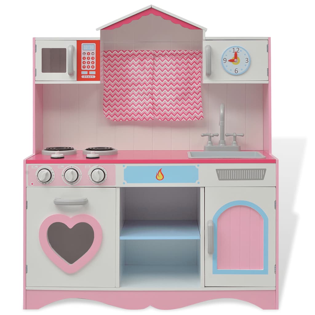 Cozinha de brincar, madeira, 82x30x100cm, rosa e branco