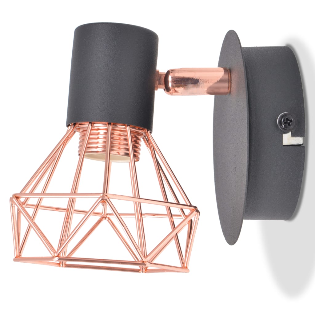 Candeeiro de parede 2 pcs E14 preto e cobre
