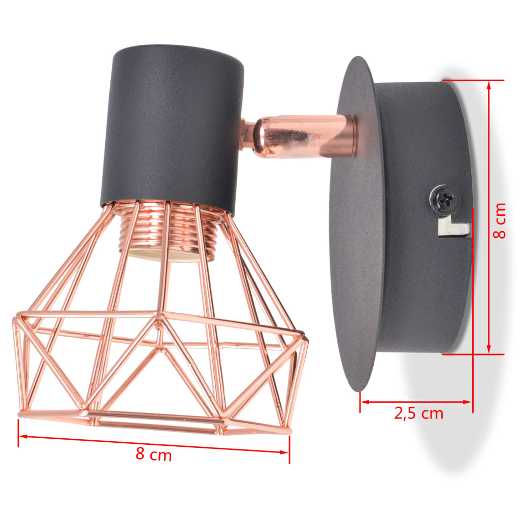 Candeeiro de parede 2 pcs E14 preto e cobre