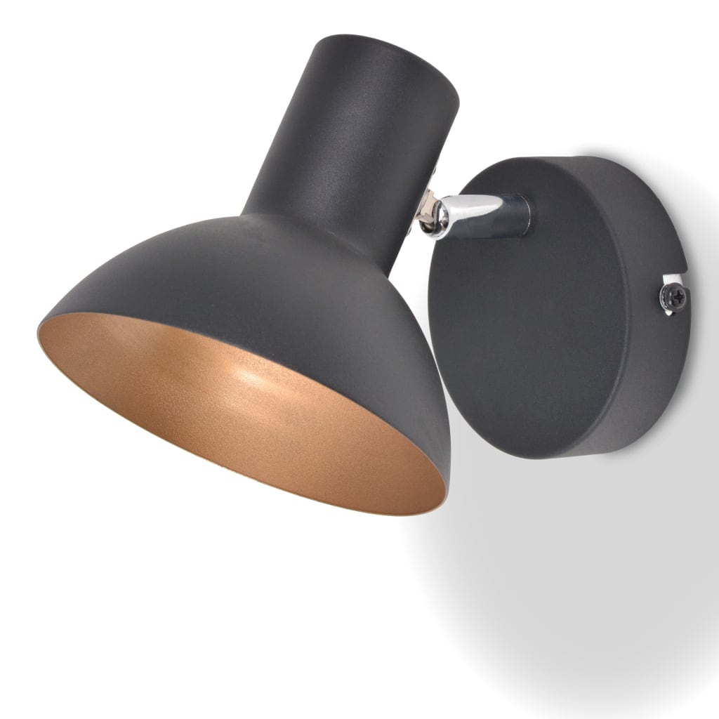 Candeeiros de parede 2 pcs p/ 2 lâmpadas E27 preto e dourado