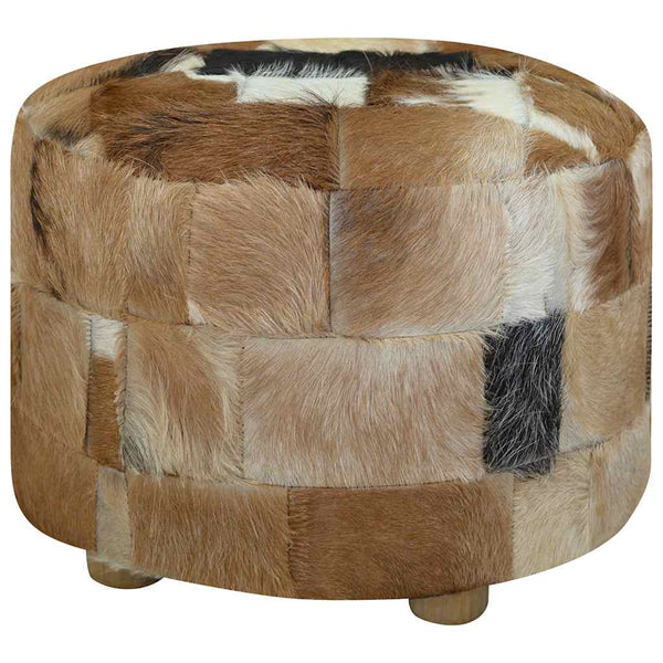 Pufe de pele de cabra redondo 50x50x45 cm
