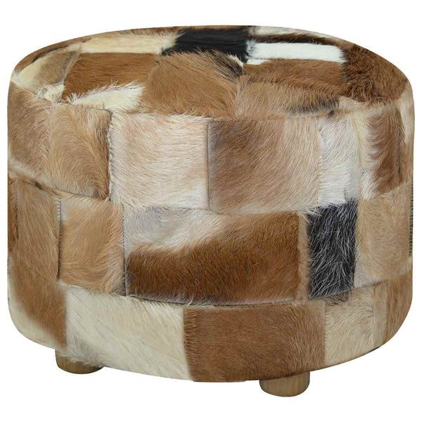 Pufe de pele de cabra redondo 50x50x45 cm