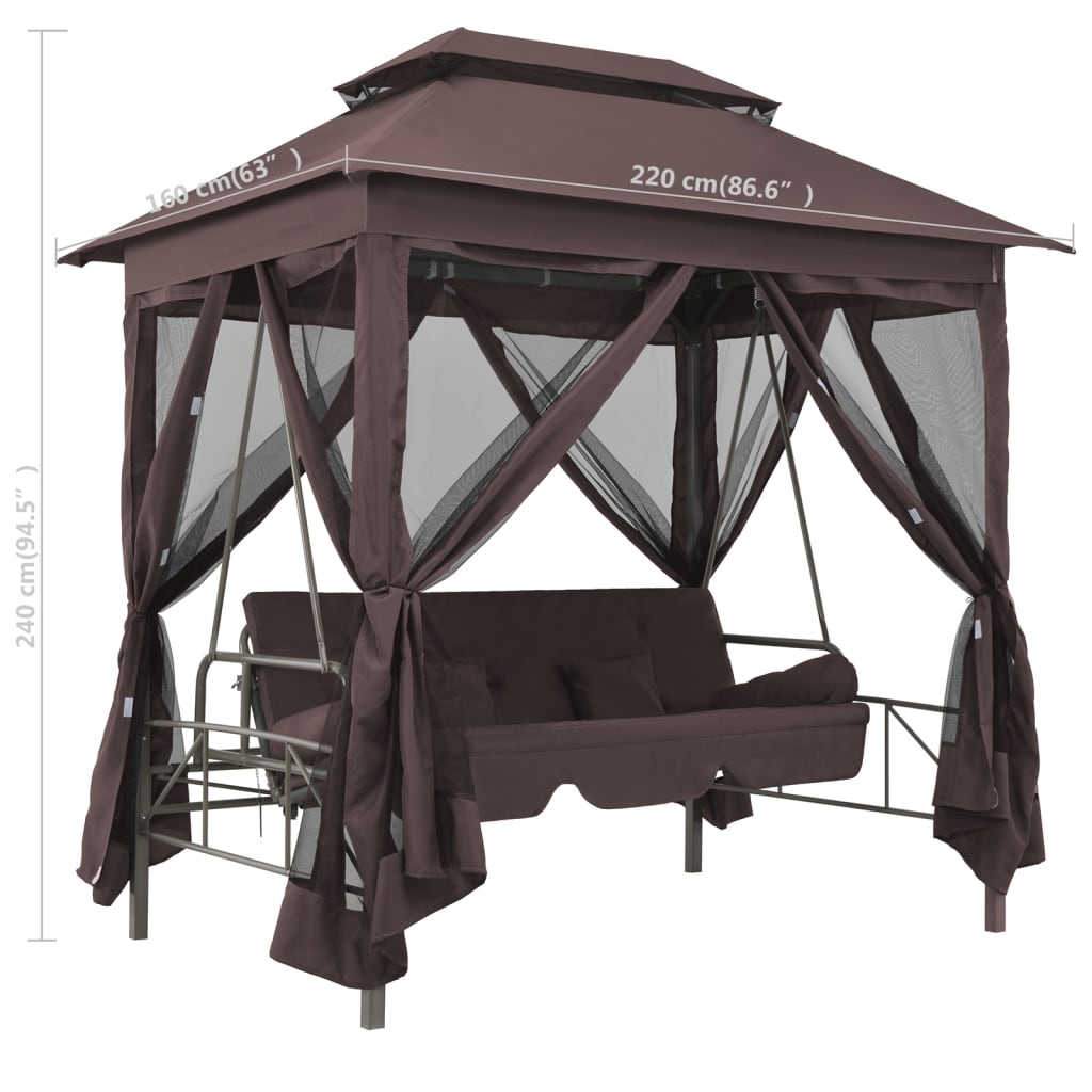 Gazebo com baloiço conversível cor café