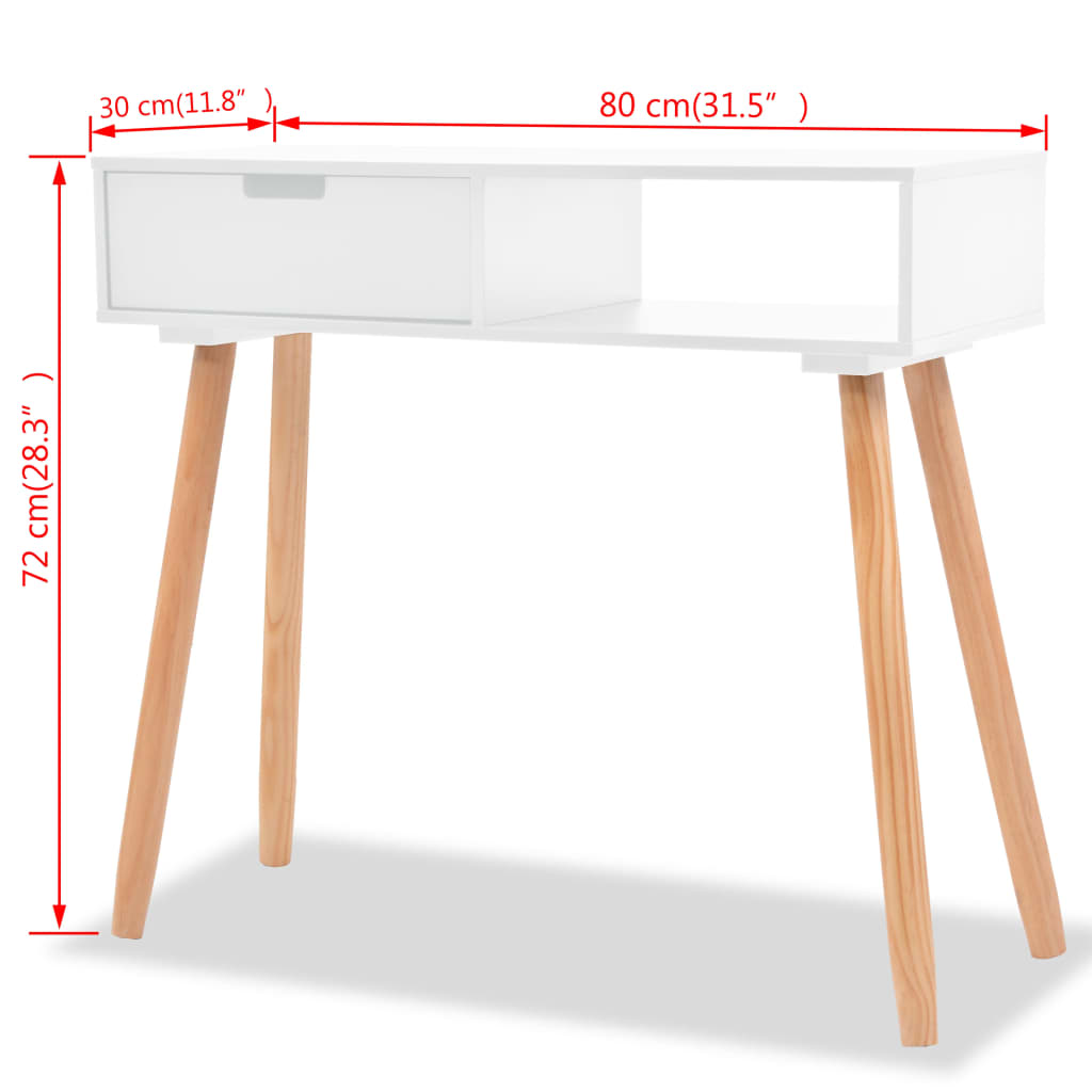 Mesa consola de pinho maciço 80x30x72 cm branco
