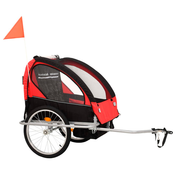 Reboque para bicicletas/carrinho bebé 2 em 1 preto e vermelho