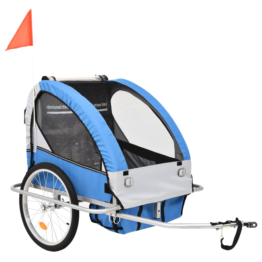 Reboque para bicicletas/carrinho de bebé 2 em 1 azul/cinza