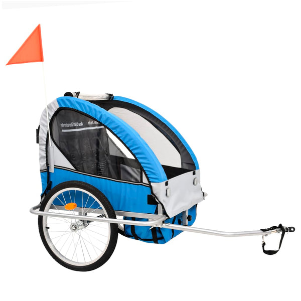 Reboque para bicicletas/carrinho de bebé 2 em 1 azul/cinza