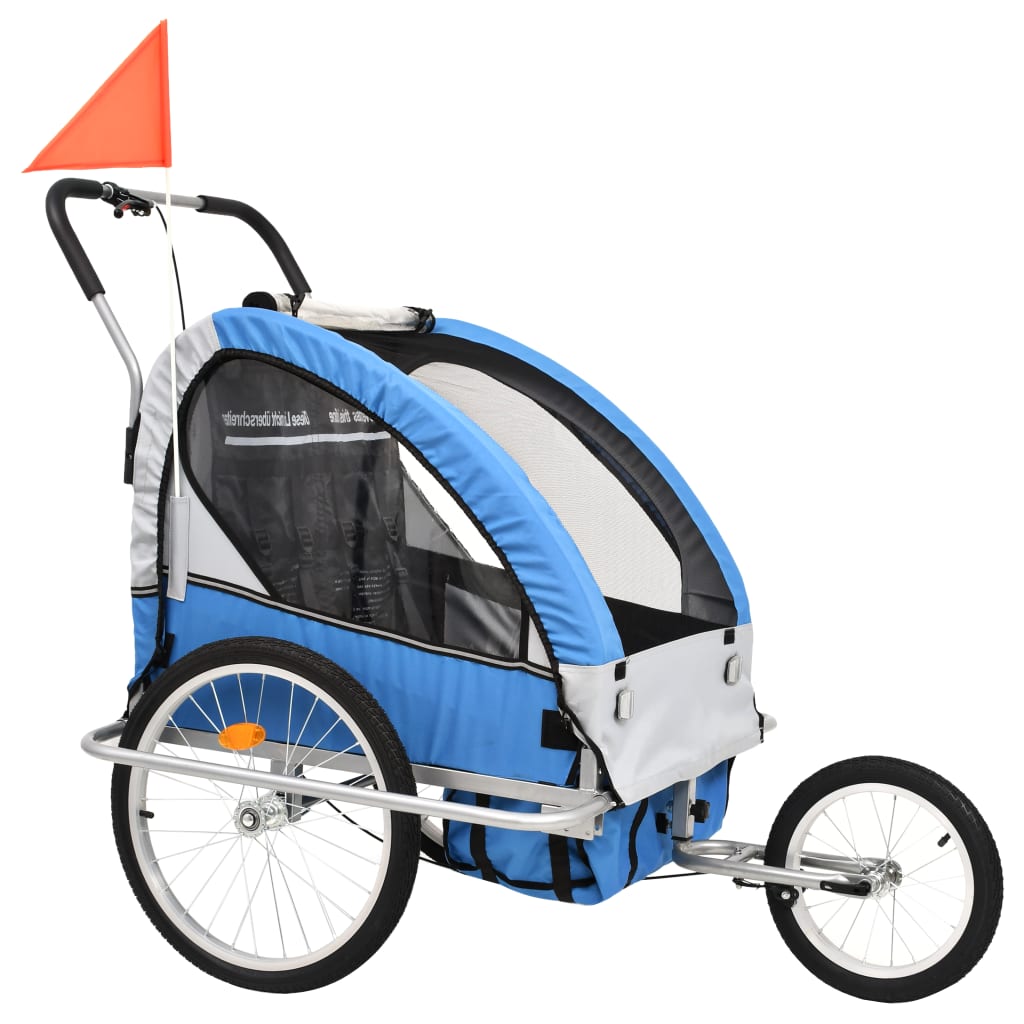 Reboque para bicicletas/carrinho de bebé 2 em 1 azul/cinza