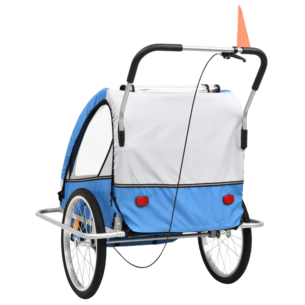 Reboque para bicicletas/carrinho de bebé 2 em 1 azul/cinza