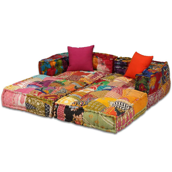 Pufe modular de 2 lugares tecido em retalhos