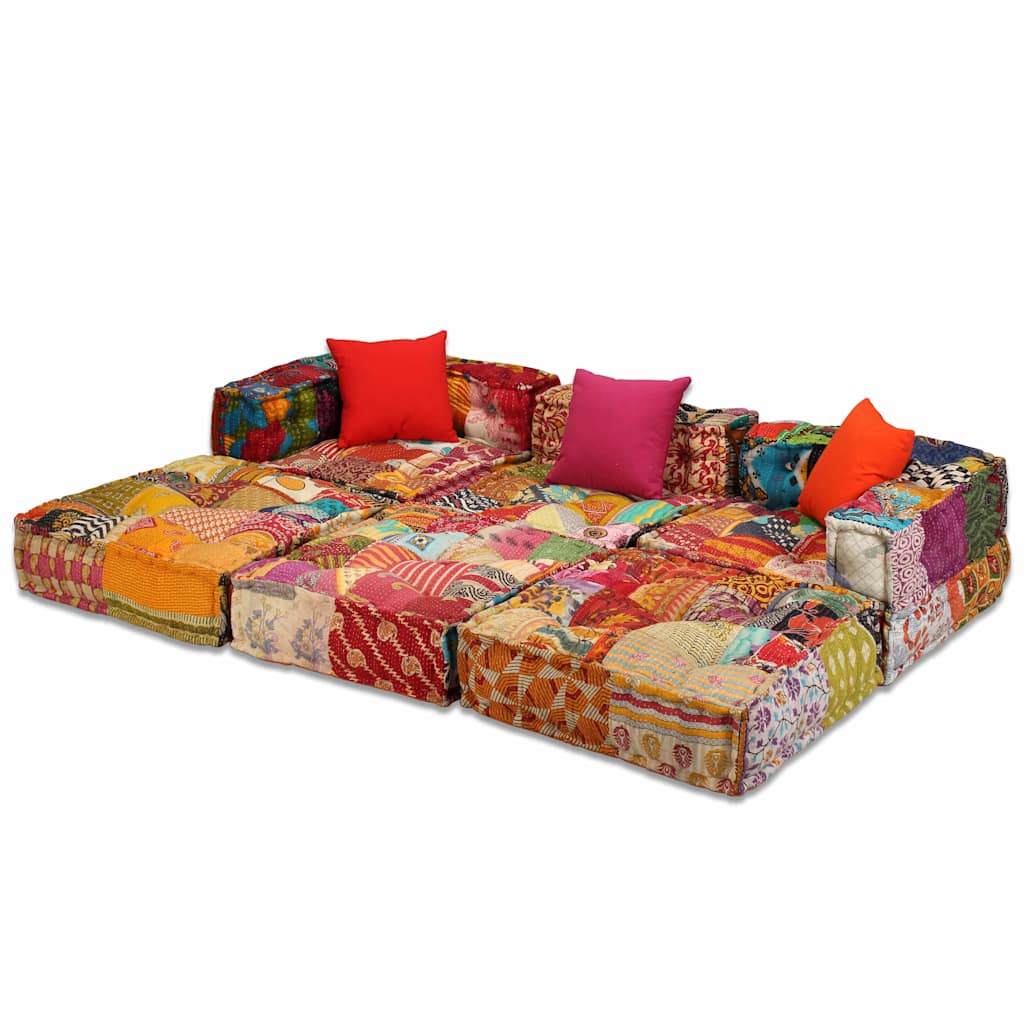 Pufe modular de 3 lugares tecido em retalhos