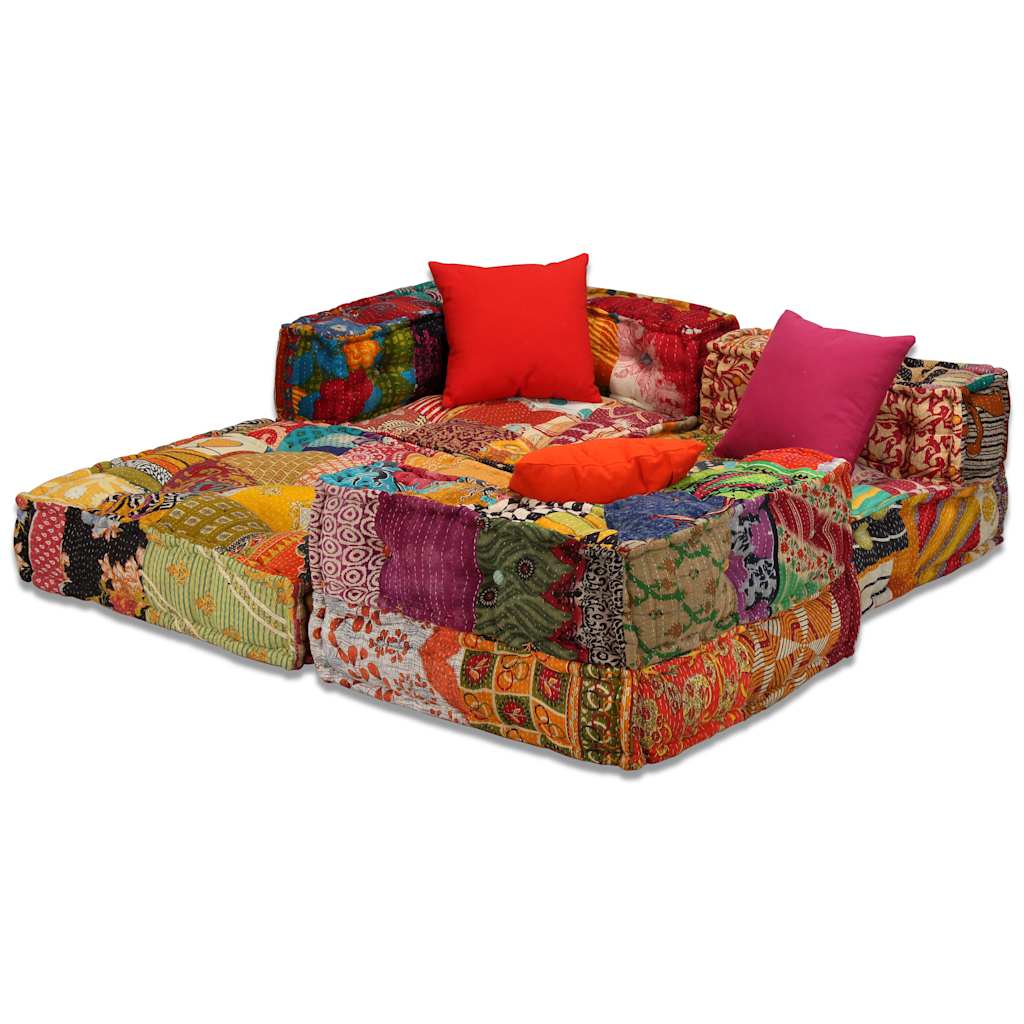 Pufe modular de 3 lugares tecido em retalhos