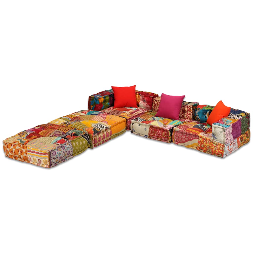 Pufe modular de 3 lugares tecido em retalhos