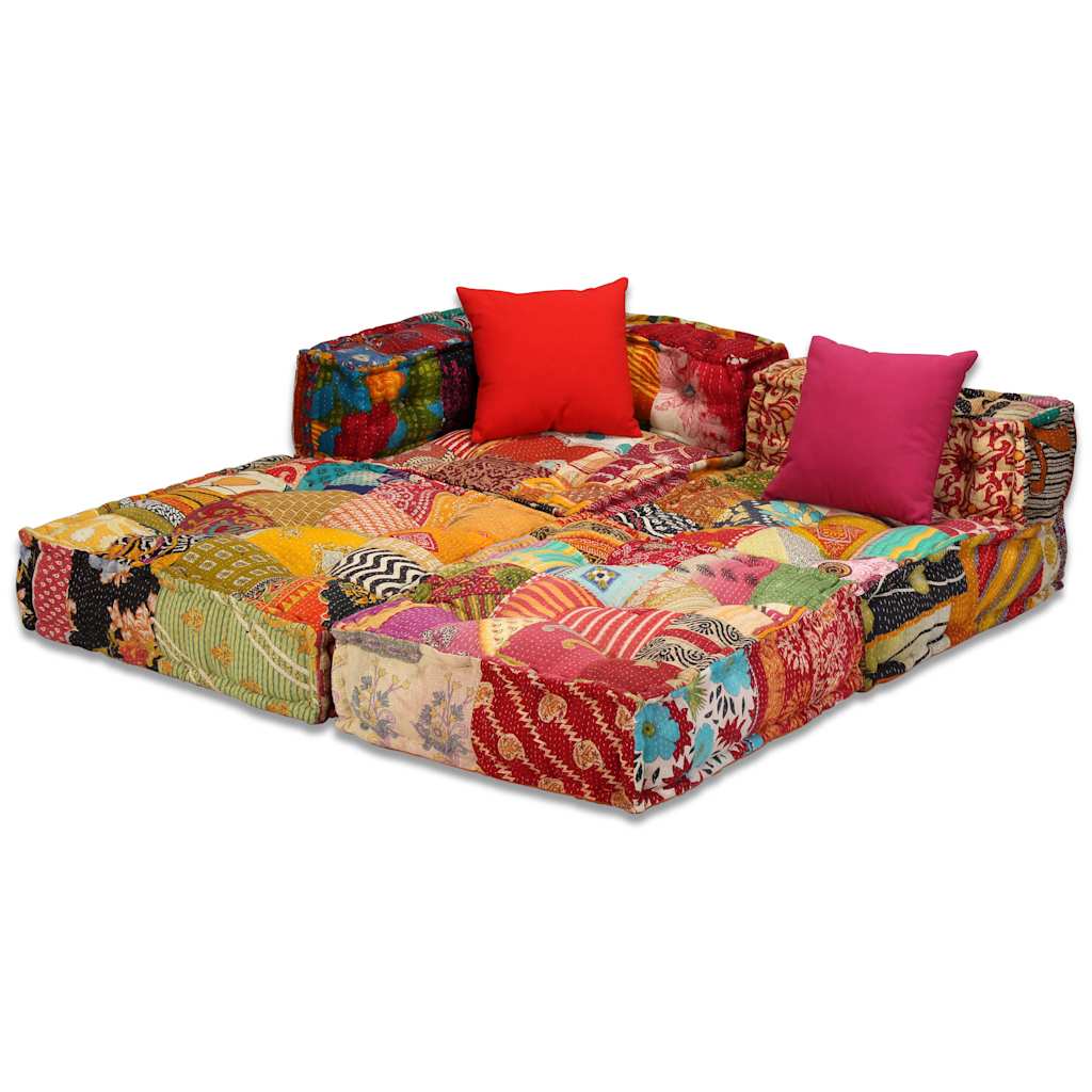 Pufe modular de 3 lugares tecido em retalhos