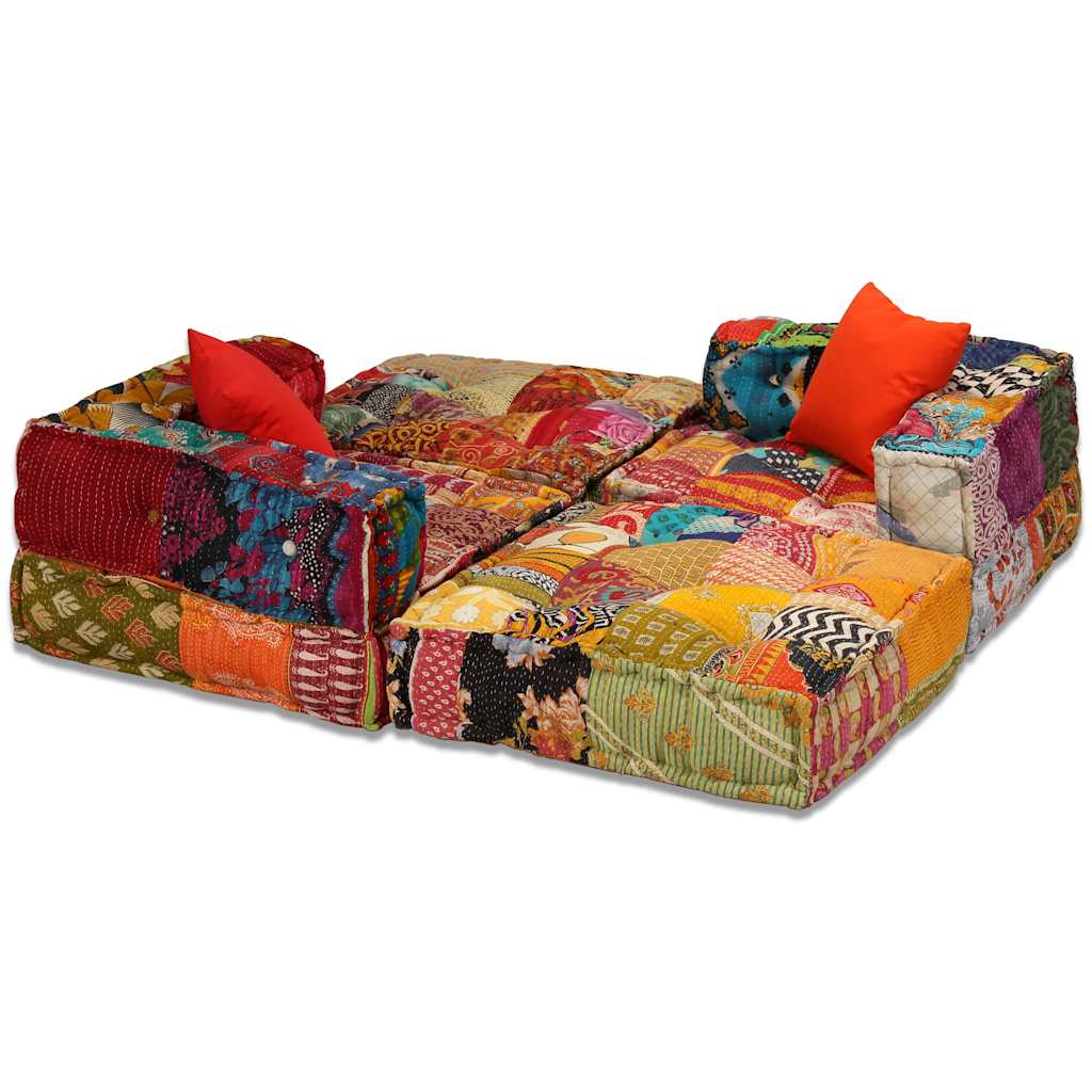 Pufe modular de 3 lugares tecido em retalhos