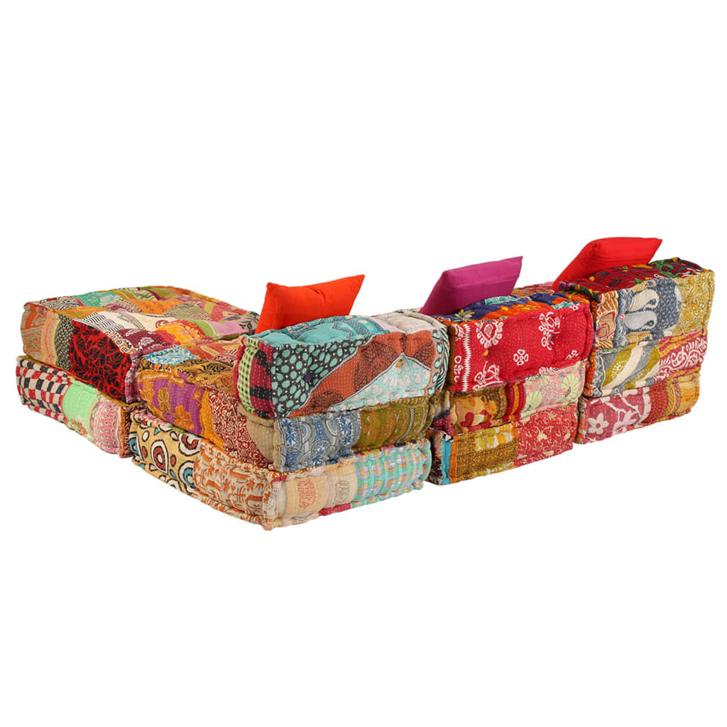 Pufe modular de 3 lugares tecido em retalhos