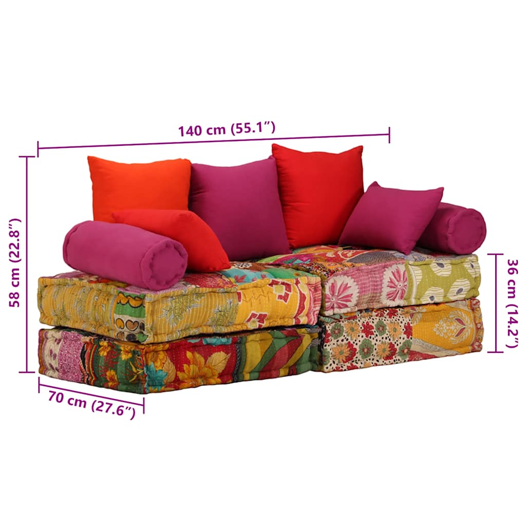 Pufe modular de 2 lugares tecido em retalhos