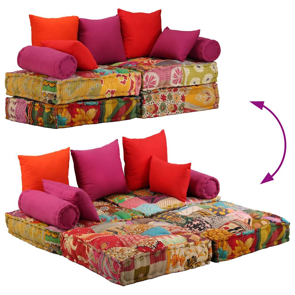 Pufe modular de 2 lugares tecido em retalhos