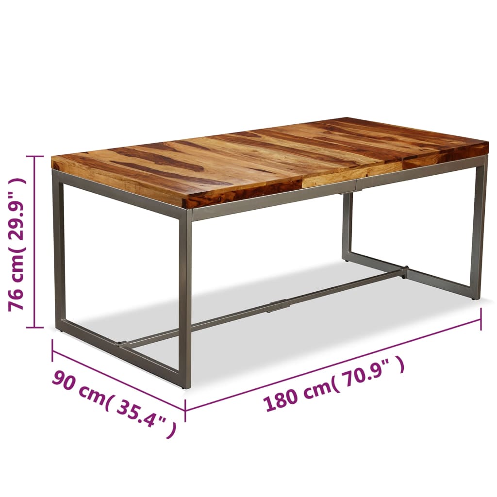Mesa de jantar madeira de acácia maciça e aço 180 cm