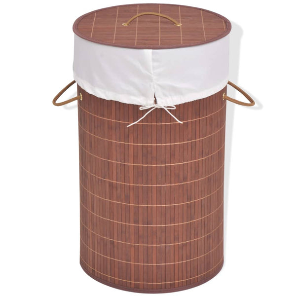 Cesto redondo para roupa suja bambu castanho