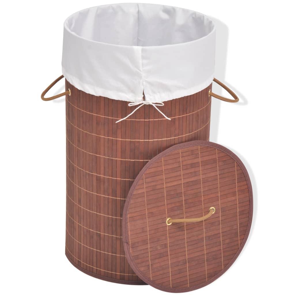 Cesto redondo para roupa suja bambu castanho