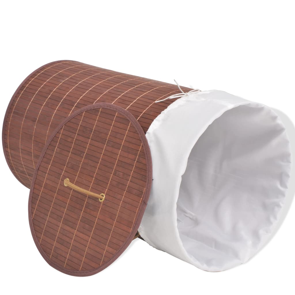 Cesto redondo para roupa suja bambu castanho