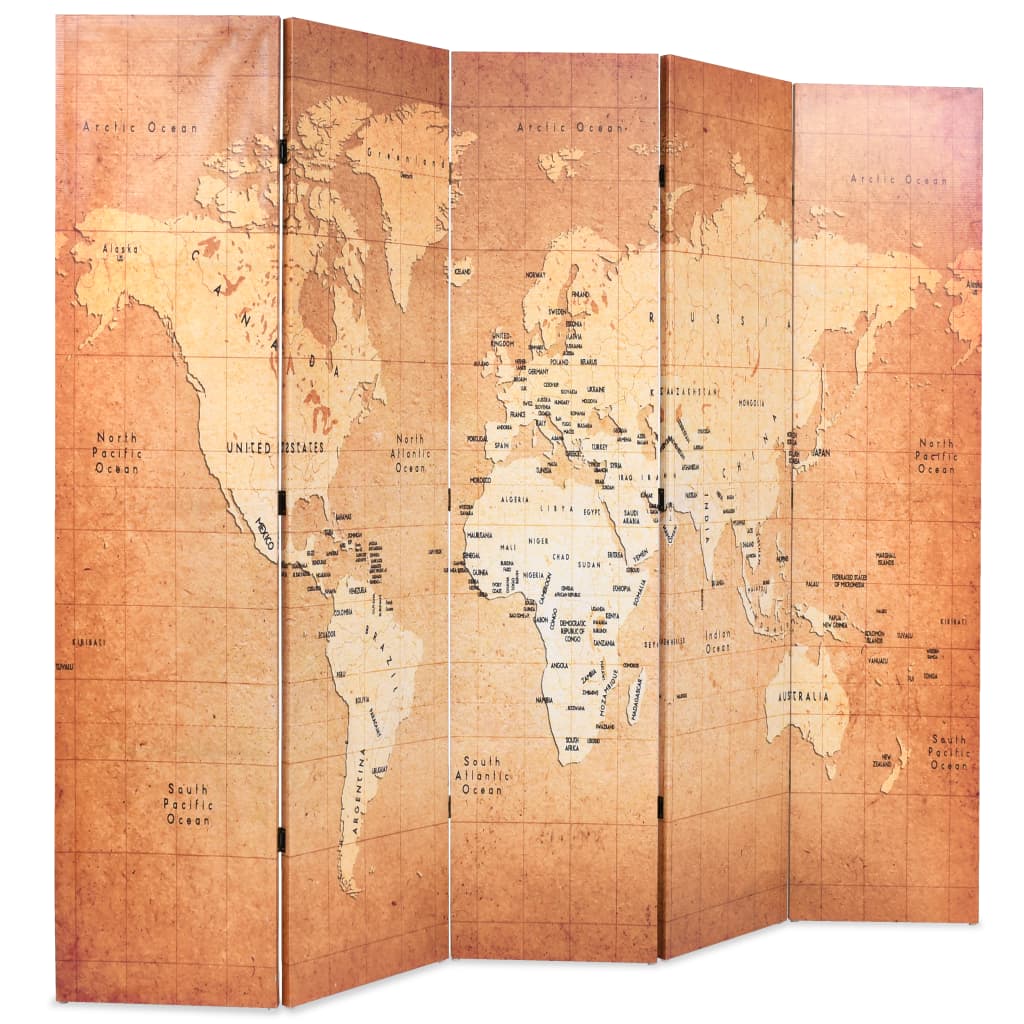 Biombo dobrável mapa mundo 200x170 cm amarelo