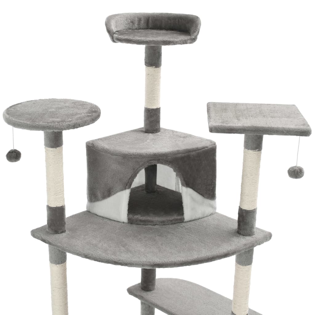 Árvore p/ gatos c/ postes arranhadores sisal 203cm cinza/branco