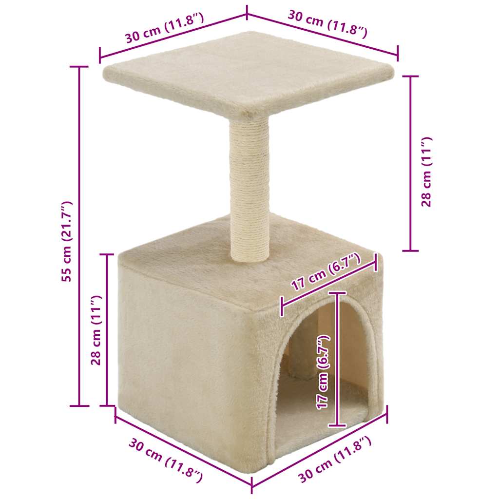 Árvore para gatos c/ postes arranhadores sisal 55 cm bege