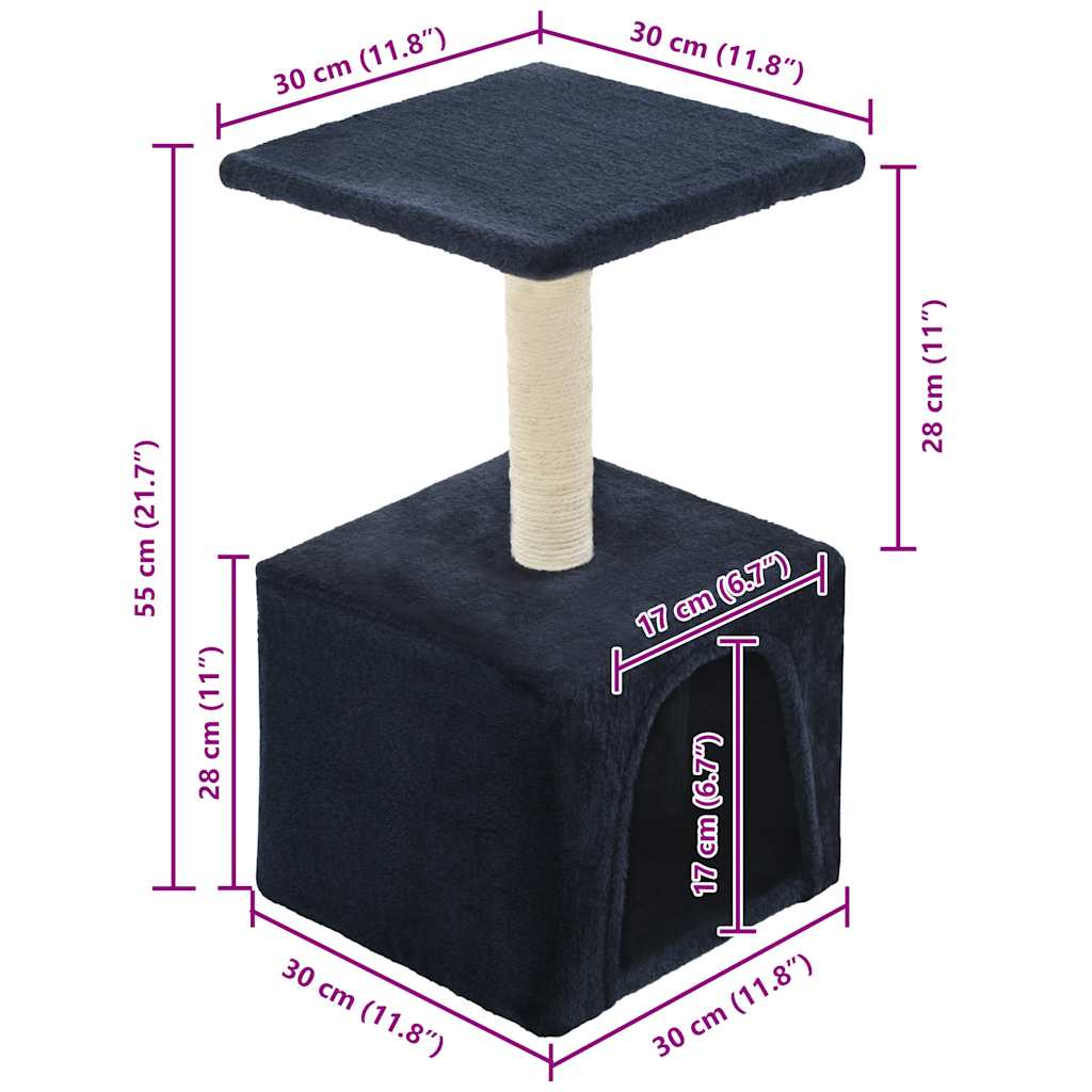 Árvore p/ gatos c/ postes arranhadores sisal 55 cm azul escuro