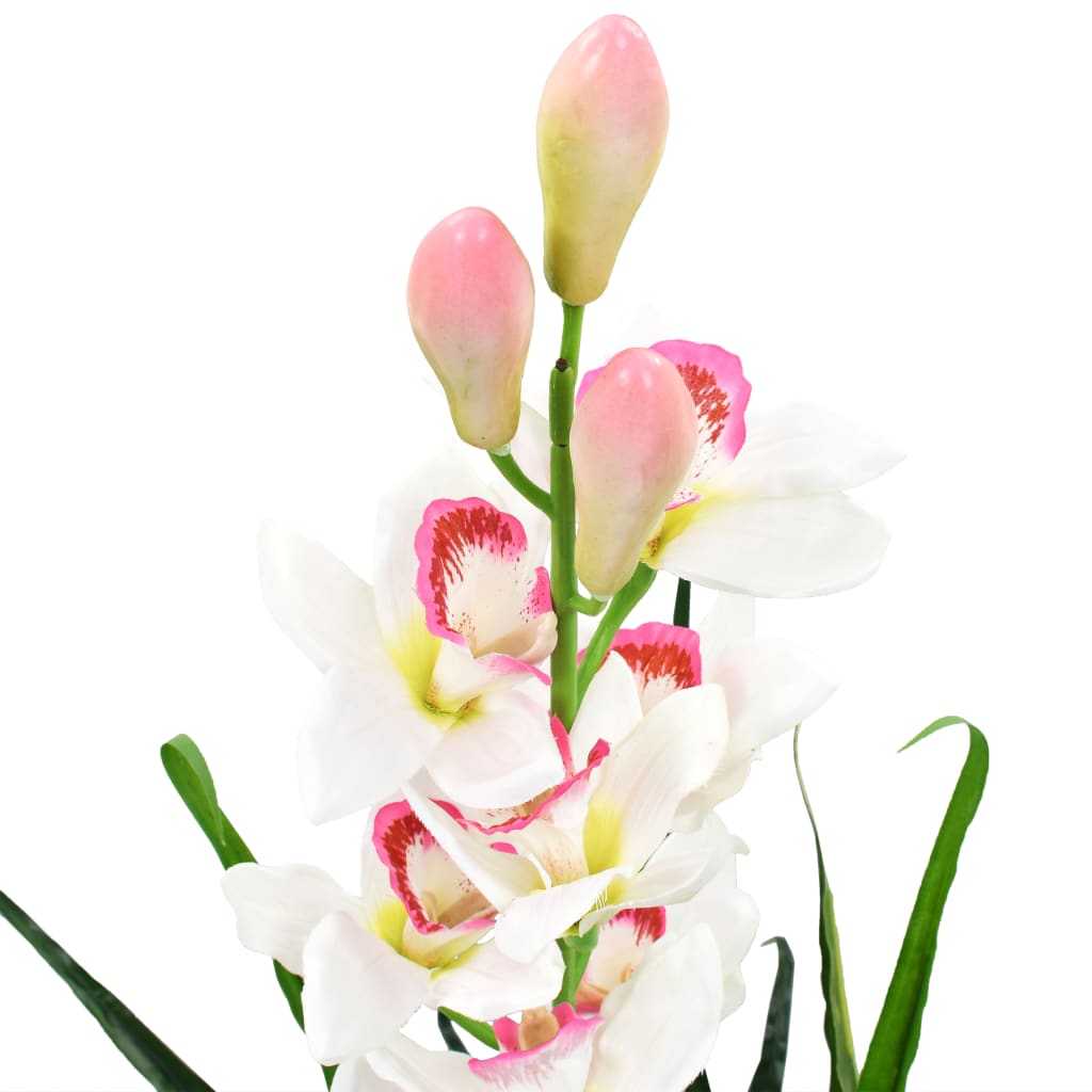 Planta orquídea cymbidium artificial com vaso 100 cm verde