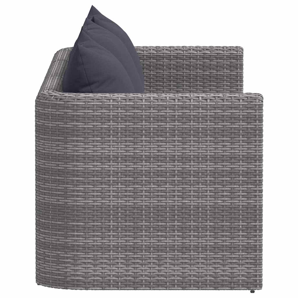 3 pcs conjunto sofás de jardim c/ almofadões vime PE cinzento