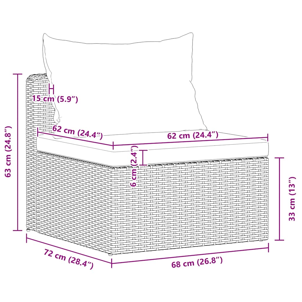 3 pcs conjunto sofás de jardim c/ almofadões vime PE cinzento