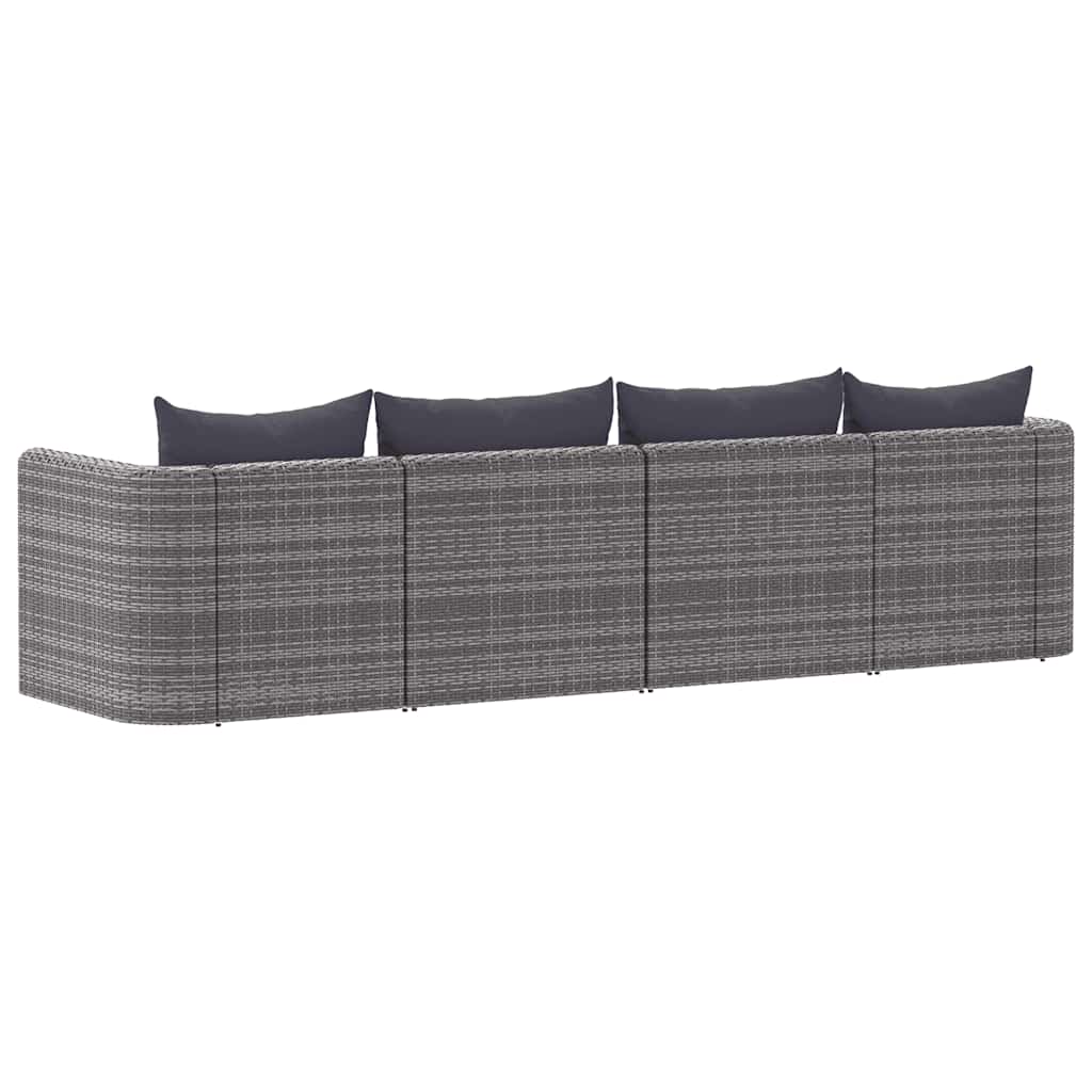 4 pcs conjunto sofás de jardim c/ almofadões vime PE cinzento