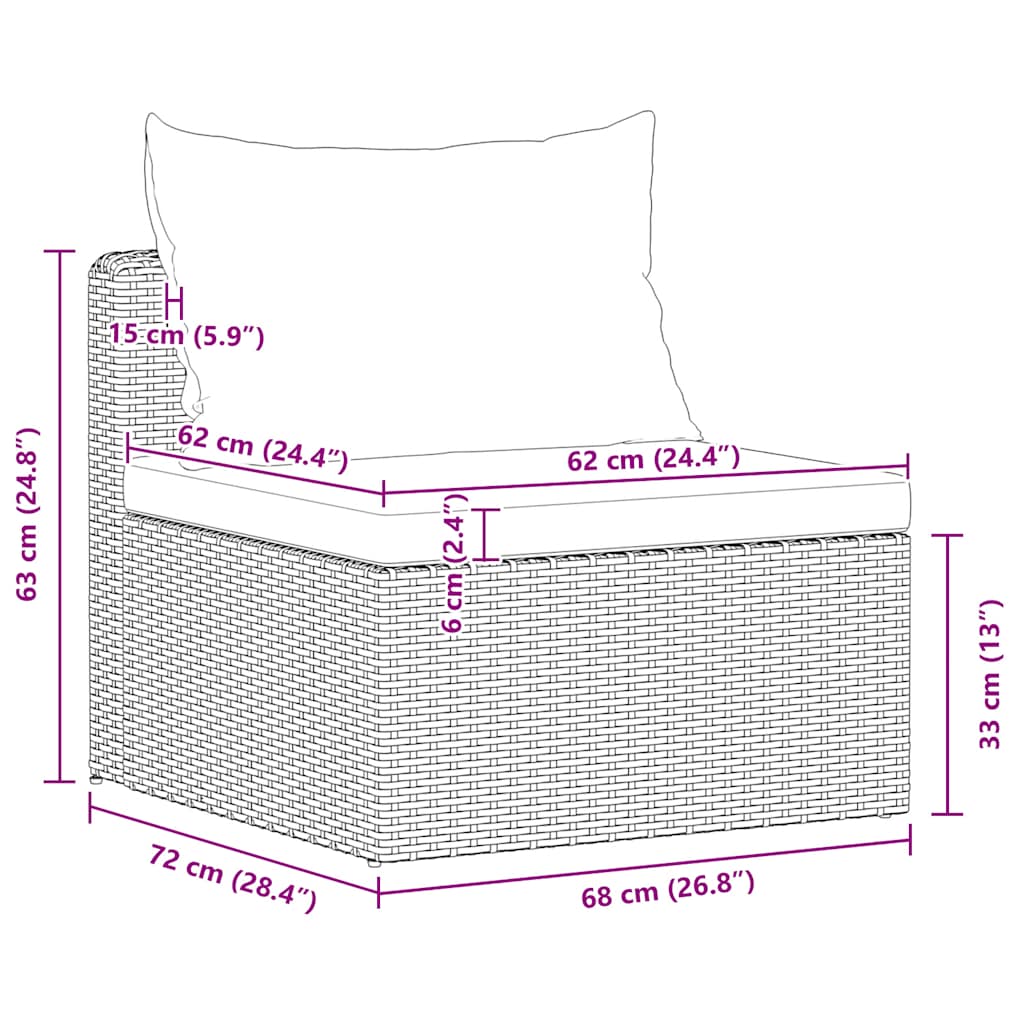 4 pcs conjunto sofás de jardim c/ almofadões vime PE cinzento