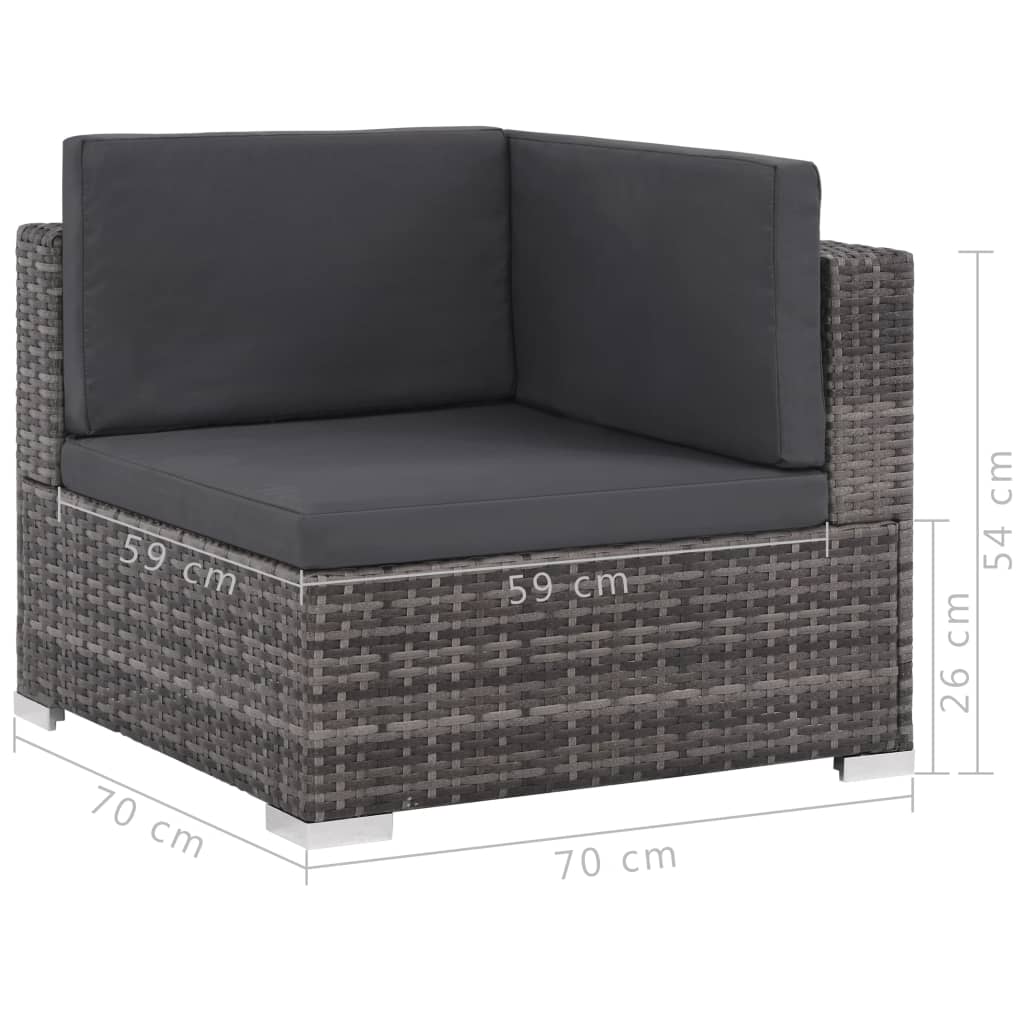 8 pcs conjunto lounge de jardim c/ almofadões vime PE cinzento