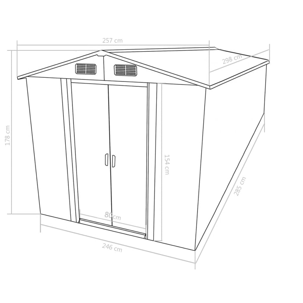 Abrigo de jardim 257x298x178 cm metal castanho