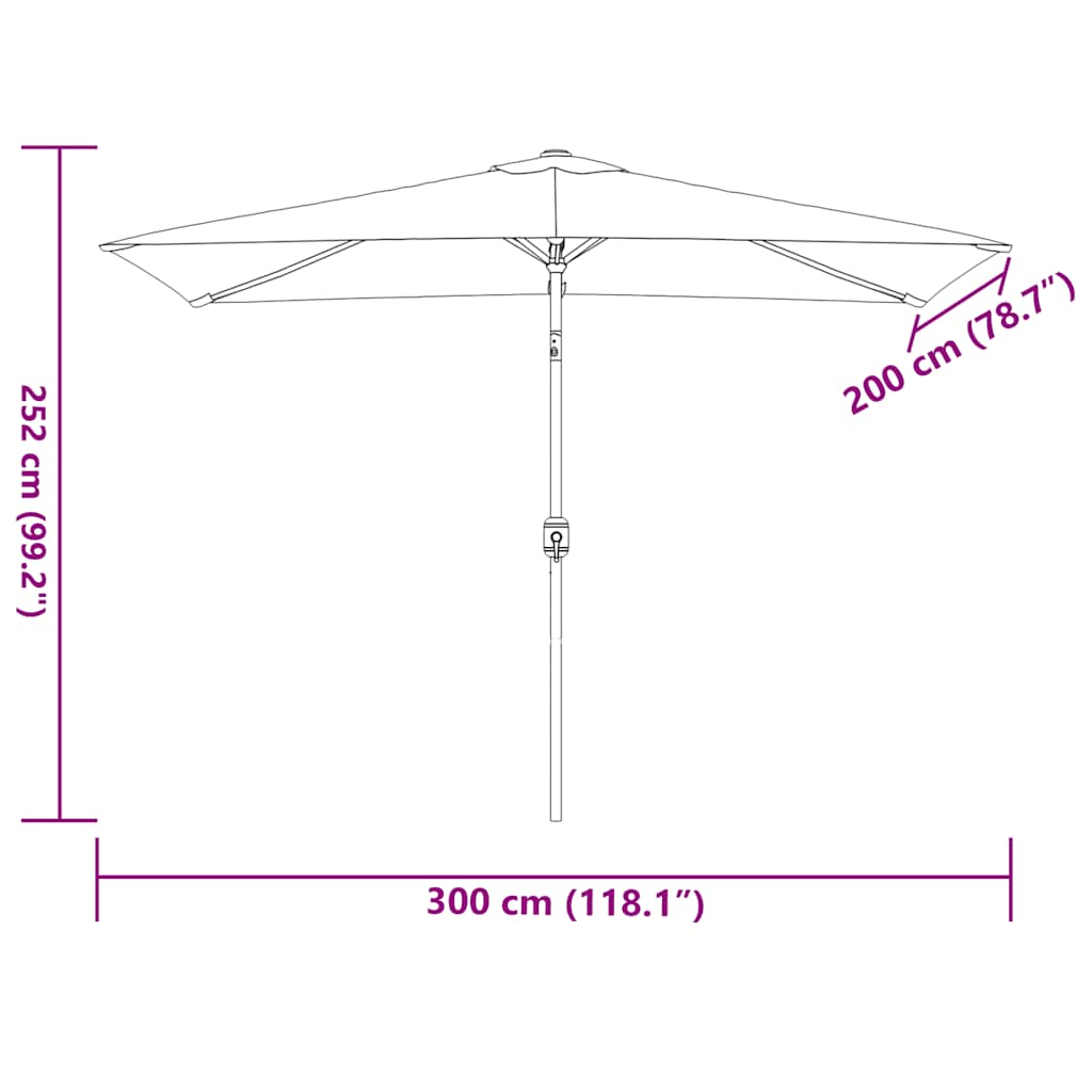 Guarda-sol de exterior com poste de metal 300x200 cm terracota