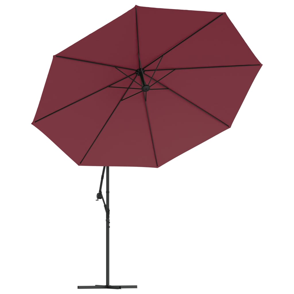 Guarda-sol cantilever de jardim c/ poste alumínio 350 cm bordô