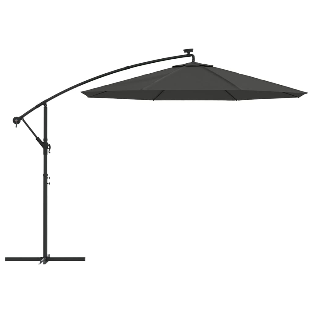 Guarda-sol cantilever c/ luzes LED e poste aço 300 cm antracite