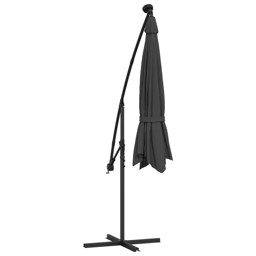 Guarda-sol cantilever c/ luzes LED e poste aço 300 cm antracite