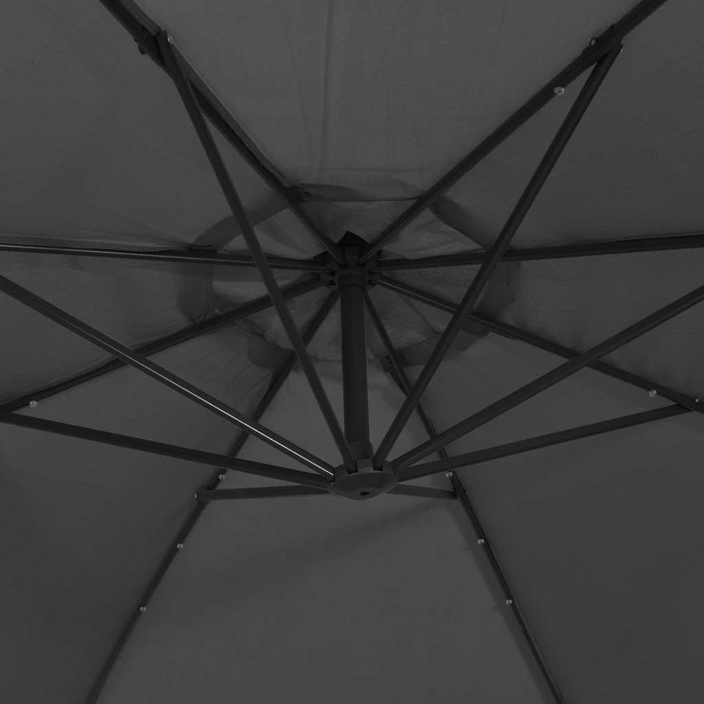 Guarda-sol cantilever c/ luzes LED e poste aço 300 cm antracite