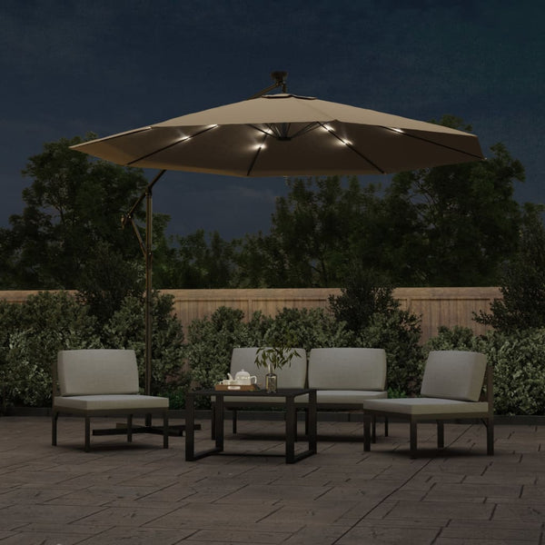 Guarda-sol cantilever com luzes LED 300 cm cinza-acastanhado